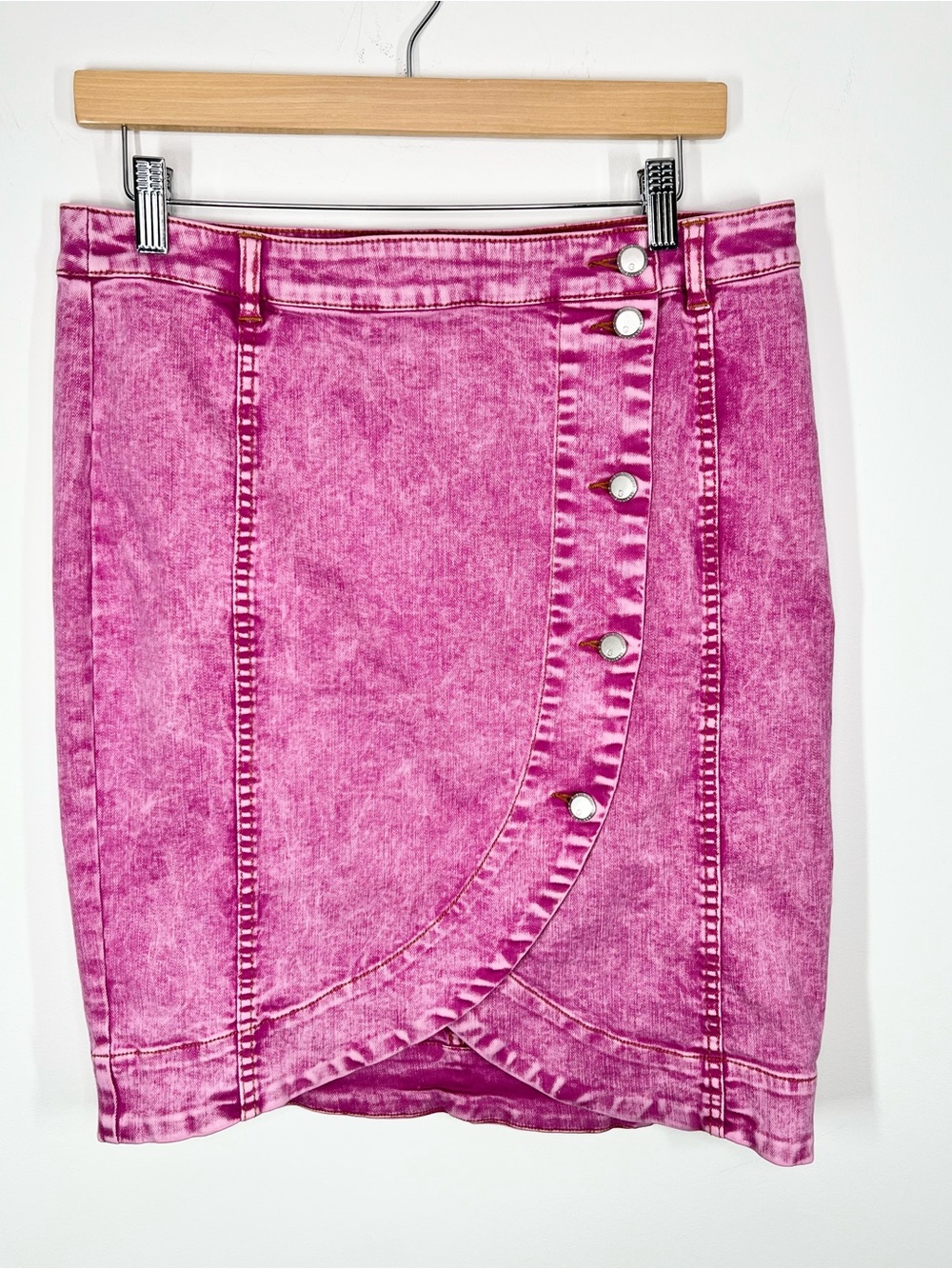 NWT G by Giuliana Asymmetrical Hot Pink Washed Denim Skirt 12